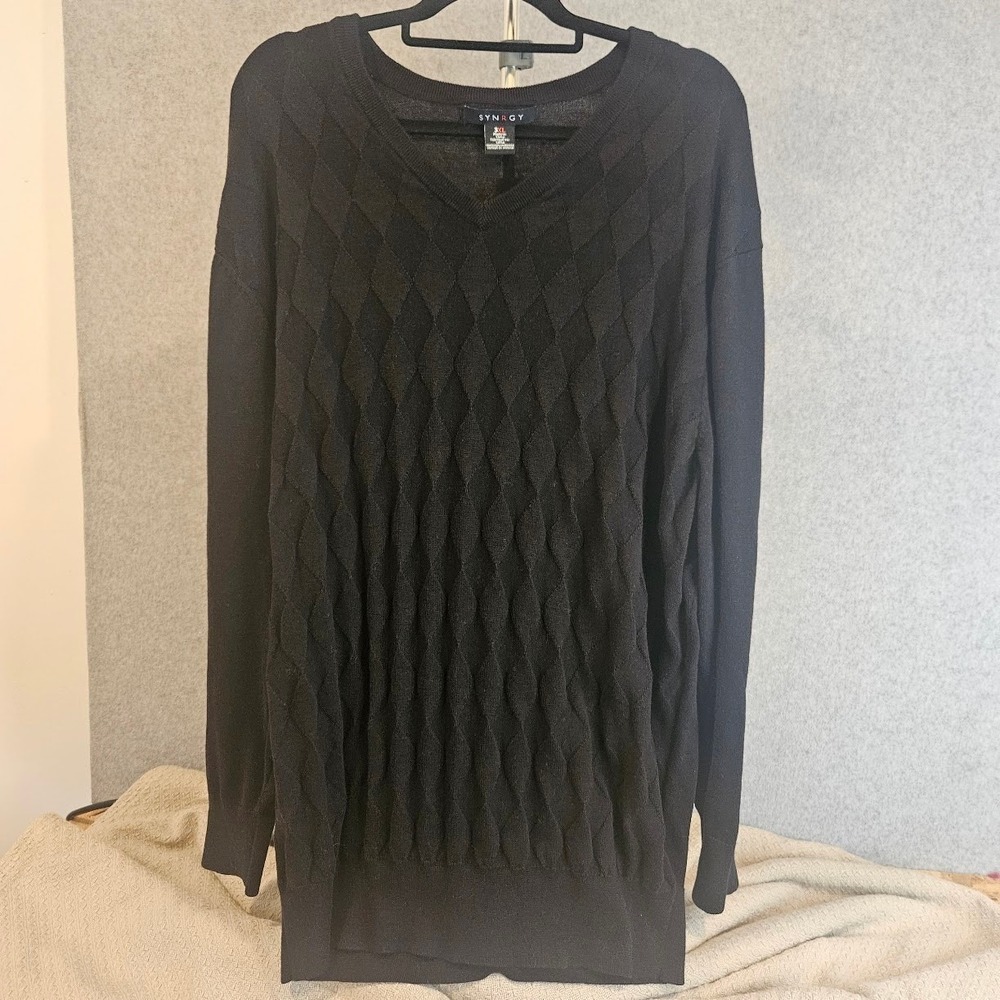 SynRgy Men's Big & Tall Black Crewneck Sweater - 100% Cotton - Size 3XL Dadwear